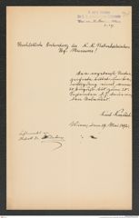 k.k. naturhistorisches Hofmuseum, Intendanzakten 1885-1896 (Hauer), Aktenzahl Z.339/1892, Seite 1
